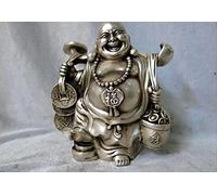 ZXQUEGF Silver China Carved Treasure Buddhism Happy Maitreya Buddha Statue