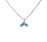 ZXQUEGF Silver Whale Tail Necklace Blue/White Charm Opal Pendant Fish