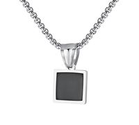 ZXQUEGF Small Black Enamel Sqaure Pendant with Box Chain Collar Men Geometric Stainless Steel Necklaces for Boyfriend