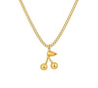 ZXQUEGF Stainless Steel Smooth Cherry Pendant Necklace Gold Color Fruit Elements Accessory Collar For Women Girls Daily Jewelry