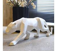 ZXQUEGF Statue Stunning Garden Ornament Leopard Resin Ornaments Geometric Animal Figure Statue Home Decoration Accessories Gifts Crafts 48 X 10.5 X 15CM (Color : White)