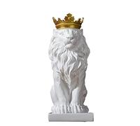 ZXQUEGF Statues Crown Lion Sculpture Decor Resin Figurine Model Animal Abstract Nordic Decoration Home (Color Blanc, Size : 17x10x8cm)