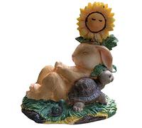 ZXQUEGF Statues for Yard and Garden Animal, Laughing Bunny Rabbits Lying Down The Sunflower, with Tortoise s, Perfect on Your Porch, Patio, Or Inside Your Home,A
