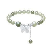 ZXQUEGF Sterling Silver Beaded Bracelets for Women S925 Silver Green Gemstone Bead Butterfly Stretch Bracelet Mom Birthday