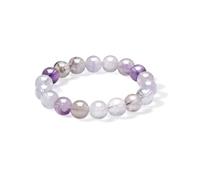 ZXQUEGF Sterling Silver Beaded Bracelets Silver Natural LuckyPurple Gemstone Stretch Bracelet for Women Mom Daughter Birthday Anniversary 6.7"