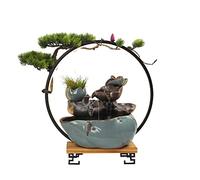 ZXQUEGF Waterfall Fountain Tabletop Fountain Ceramic Desktop Fountain with Lamp Circle Chinese Lucky Water Ornament Living Room and Office Decoration Tabletop Fountains (A)