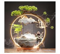 ZXQUEGF Waterfall Fountain Tabletop Fountain Ceramic Lucky Flowing Water Ornament Desktop Circulation Fountain Office Desktop Decoration for Home Office (B)