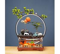 ZXQUEGF Waterfall Fountain Tabletop Fountain Chinese Ceramic Water Fountain with Glass Fish Tank Office Desktop Decoration Ornament Tabletop Fountains (C)