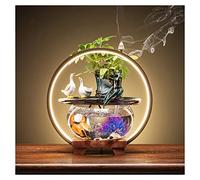 ZXQUEGF Waterfall Fountain Tabletop Fountain Water Fountain Ornament with Glass Fish Tank Office Desktop Decoration Home Lucky Ornament Tabletop Fountains (B)