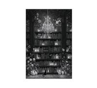 ZXRAF Black Cat Library Canvas Poster Wall Art Decor Print Picture Paintings for Living Room Bedroom Decoration 20x30inch(50x75cm)