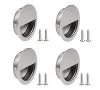 ZXShow 4 Pieces Recessed Sliding Door Handles 50mm 2 Inch Diameter Stainless Steel Round Flush Pull Handle Round Flush Finger Pull Handles with Hidden Concealed Screws for Door Cabinet Drawer