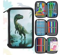 ZXShow 44-Piece Pencil Case Unicorn Set 3 Compartments Large Capacity Pencil Case Girls with Ruler, Watercolours, Pencil Case Gift for School Children, purple, M, dinosaurs