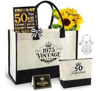 ZXShow Birthday Gift, Vintage Canvas Gift Set with Waterproof Lining, Greeting Card Keyring Sustainable Memory Gift for Mum, Girlfriend or Wife, 1975-50, Large