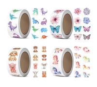 ZXShow Pack of 2000 Children's Stickers Roll Unicorn Sticker Roll Round Cartoon Animal Stickers Butterflies Dinosaur for Reward, Decoration, School, Gift, DIY