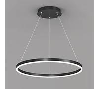 ZXSRGDHX Single Ring LED Pendant Light Nordic Modern Circle Chandelier Adjustable Hanging Lamps for Living Room Kitchen Island Dining Table(60cm, 38W,Black, Warm White)