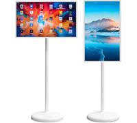 ZXSYYDS 21.5-Inch Smart Touchscreen Monitor, 1080p Mobile Portable TV Stand on Wheels, Swivel Rotation Rolling Monitor, Built-in 6000mAh(4-6H),Full Swivel Rotation Rolling TV White 4+64GB