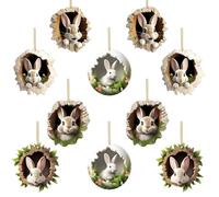 ZXTGBQ 10 Pcs Easter Ornaments 2D Acrylic Rabbit Decorative Pendant Bunny Easter Ornaments Tree Decorations for The Home, Shelf, Bookshelf