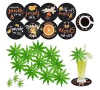 ZXTGBQ 18 Pcs Coasters Set Aperol Spritz Gift, 8 Wooden Coasters & 10 Small Palm-shaped Parasols, Summer Table Decoration Gift Set for Table Top Decorations, Banquet Parties, Bar Cocktails