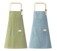 ZXTGBQ 2 Packs Unisex Stripe Bib Apron, Adjustable Cotton Bib Apron with 2 Pockets, for Home Kitchen Chef Butchers Cooking Baking