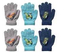ZXTGBQ 3 Pairs Kids Knitted Toddler Thermal Stretch Winter Gloves Dinosaurs Pattern Magic Gloves Soft Warm Outdoor for Boys Girls Ages 5-10 Years One Size