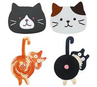 ZXTGBQ 4Pcs Creative Cute Cat Coaster Funny Crochet Drink Coasters Set with Playful Cats Design for Cat Lovers Reusable Silicone Drink Coasters Non Slip for Home Decor & Tea and Coffee Tables