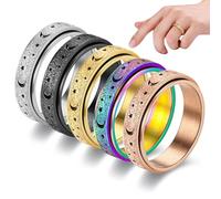 ZXTGBQ 5 Pcs Anxiety Rings Sets for Men Women, Spinner Ring Fidget Anxiety Moon Star Cool Wedding Band Set, Fashion Colorful for Birthday, Party Valentine's Day, Diameter 19 MM