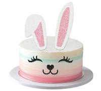 ZXTGBQ 5Pcs Rabbit Ears Cake Decoration, Happy Easter Day Cake Toppers Bunny with Ears Eyelashes Nose for Happy Easter Rabbit Theme Children Birthday Party