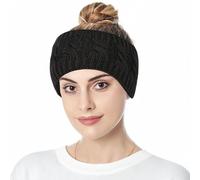 ZXTGBQ Ladies Thick Cable Knittedheadband Soft Lining, Winter Headbands For Women'S Hair, Winter Empty Skull Ear Warmer Headband, Women Ear Warmer Knitted Thermalheadbands (One Size, Black)