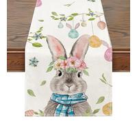 ZXTGBQ Table Runner Easter with Bunny Motif 33 x 183 cm Colorful Happy Easter Table Runner Spring Holiday Floral Tabletop Cover Decoration for Kitchen Dining Room Party