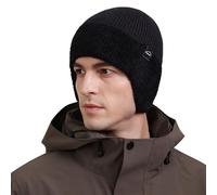 ZXTGBQ Winter Beanie for Men with Earflaps Unisex Thermal Knit Beanie Hat Thick Warm Fleece Lining for Outdoor Activity Charcoal Black