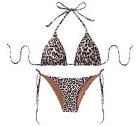ZXTGBQ Women's Leopard Print Bikini Sets Two Piece Swimsuit Halter Triangle Tie Side Backless Sexy Leopard Bathing Suits Suit for Summer Beach, Pool, Holiday