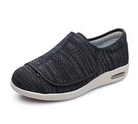 ZXTING Diabetic Shoes for Men Women Adjustable Orthopedic Wide Width Lightweight Air Cushioned Non-Slip for Arthritis Edema Swollen Feet Elderly, Black Grey, 8 UK