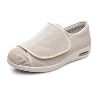 ZXTING Diabetic Shoes for Men Women Adjustable Orthopedic Wide Width Lightweight Air Cushioned Non-Slip for Arthritis Edema Swollen Feet Elderly, beige, 12.5 UK