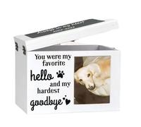 ZXTRYBHD Pet Urn for Dog or Cat Ashes with Photo Frame, Wood Dog Urn Ashes Casket, Personalized Keepsake Urn with Key and Lock(White)