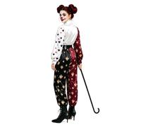 ZXTXGG Women's Playing Card Print Jester Clown Halloween Costume | Two-Piece Set, Harlequin Design, Heart & Spade Pattern, Long Sleeve Shirt, Wide-Leg Trousers