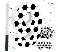 Zxvskr 16Inch Soccer Ball Number 9 Piñata Includes Wooden Stick, Blindfold, and Confetti for for Kids 7th Anniversary Sport Themed Party Birthday Supplies