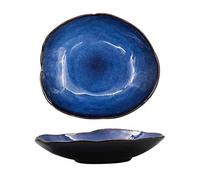 ZXW European Irregular Western Food Plate, Dinner Plate Household Ceramic Rice Bowl | Salad Bowl Salad Bowl | Flat Plate Dinnerware-Blue