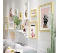 ZXW Photo Frames Wooden Photo Frames Set 12 Pieces, Mashup Style Large Multi Picture Photo Wall DIY Combination Staircase Decorative Painting,L198*H83cm