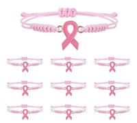 ZXYMHL Breast Cancer Awareness Bracelets Pink Ribbon Charm Beads Bracelet for Women Encouragement Breast Cancer Jewelry, M, alloy, no gemstone