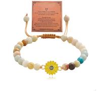 ZXYMHL Sunflower Inspirational Gifts for Women Adjustable Natural Stone Beaded Sunshine Sunflower Bracelet Thinking of You Get Well Soon for Mom Best Friend Sister Gifts, M, Stone, no gemstone