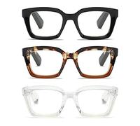 ZXYOO 3 Pack Oversized Square Design Reading Glasses for Women Blue Light Blocking Computer Reader, Black, Leopard and Transparent, 2.75