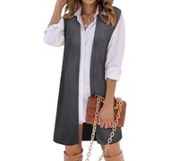 ZXZY Long Vest for Women Sleeveless Knit Cardigan Open Front Draped Sweater Duster Casual Lightweight Outwear Vests, Dark Grey, Medium
