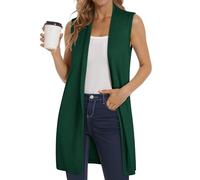 ZXZY Long Vest for Women Sleeveless Knit Cardigan Open Front Draped Sweater Duster Casual Lightweight Outwear Vests, Green, Large