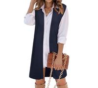 ZXZY Long Vest for Women Sleeveless Knit Cardigan Open Front Draped Sweater Duster Casual Lightweight Outwear Vests, Navy, Large