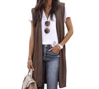 ZXZY Sleeveless Cardigans for Women Cozy Trendy Open Front Sweater Duster Long Vest, Brown, Medium