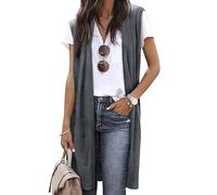 ZXZY Sleeveless Cardigans for Women Cozy Trendy Open Front Sweater Duster Long Vest, Dark Grey, XL