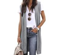 ZXZY Sleeveless Cardigans for Women Cozy Trendy Open Front Sweater Duster Long Vest, Gray, Medium