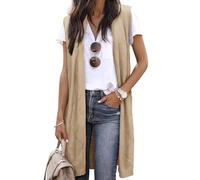 ZXZY Sleeveless Cardigans for Women Cozy Trendy Open Front Sweater Duster Long Vest, Khaki, XL