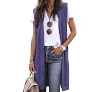 ZXZY Sleeveless Cardigans for Women Cozy Trendy Open Front Sweater Duster Long Vest, Purple, Medium