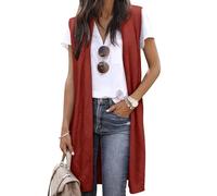 ZXZY Sleeveless Cardigans for Women Cozy Trendy Open Front Sweater Duster Long Vest, Red, Medium